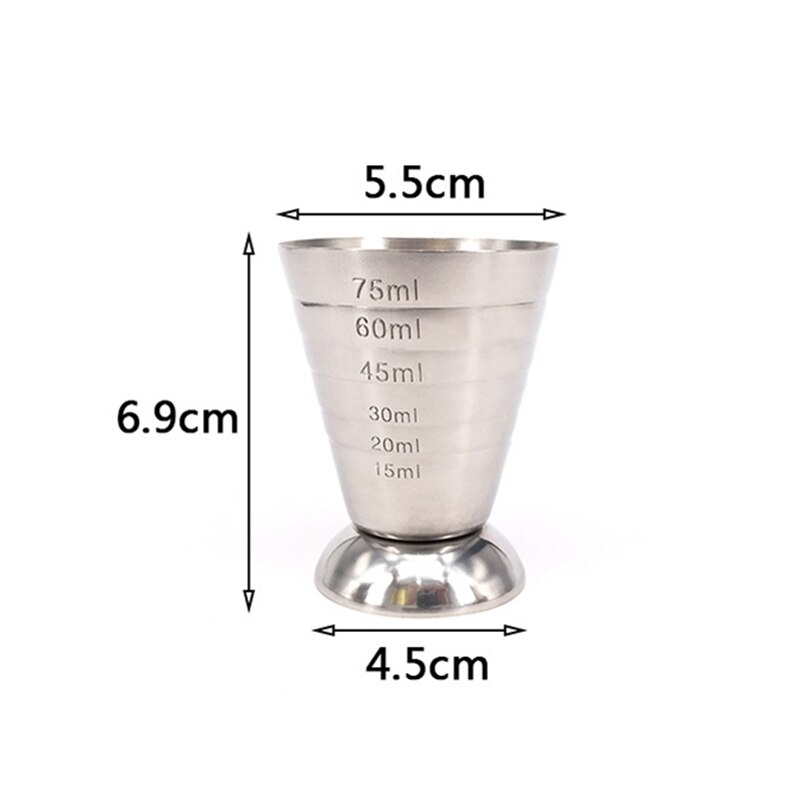 1Pc 75ml Stainless Steel Measuring Shot Cup Jigger Bar Cocktail Drink Mixer Liquor Measurer Mojito Cups Bar Tools Accessories