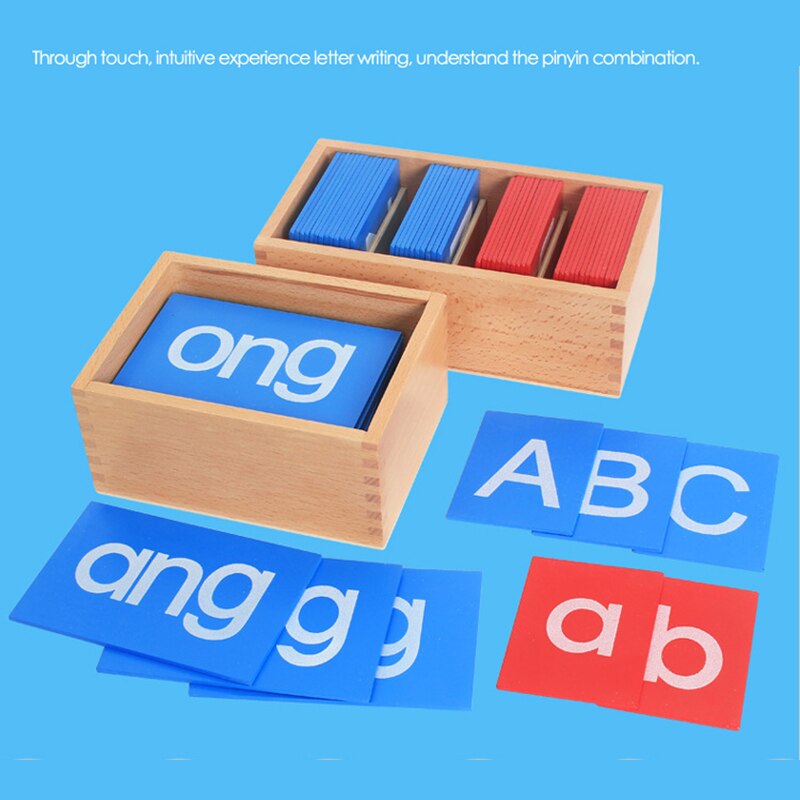 Early Childhood Education Teaching Aids Red And Blue English Letter Card Sandpaper Letters For Toddlers Wooden Box Set