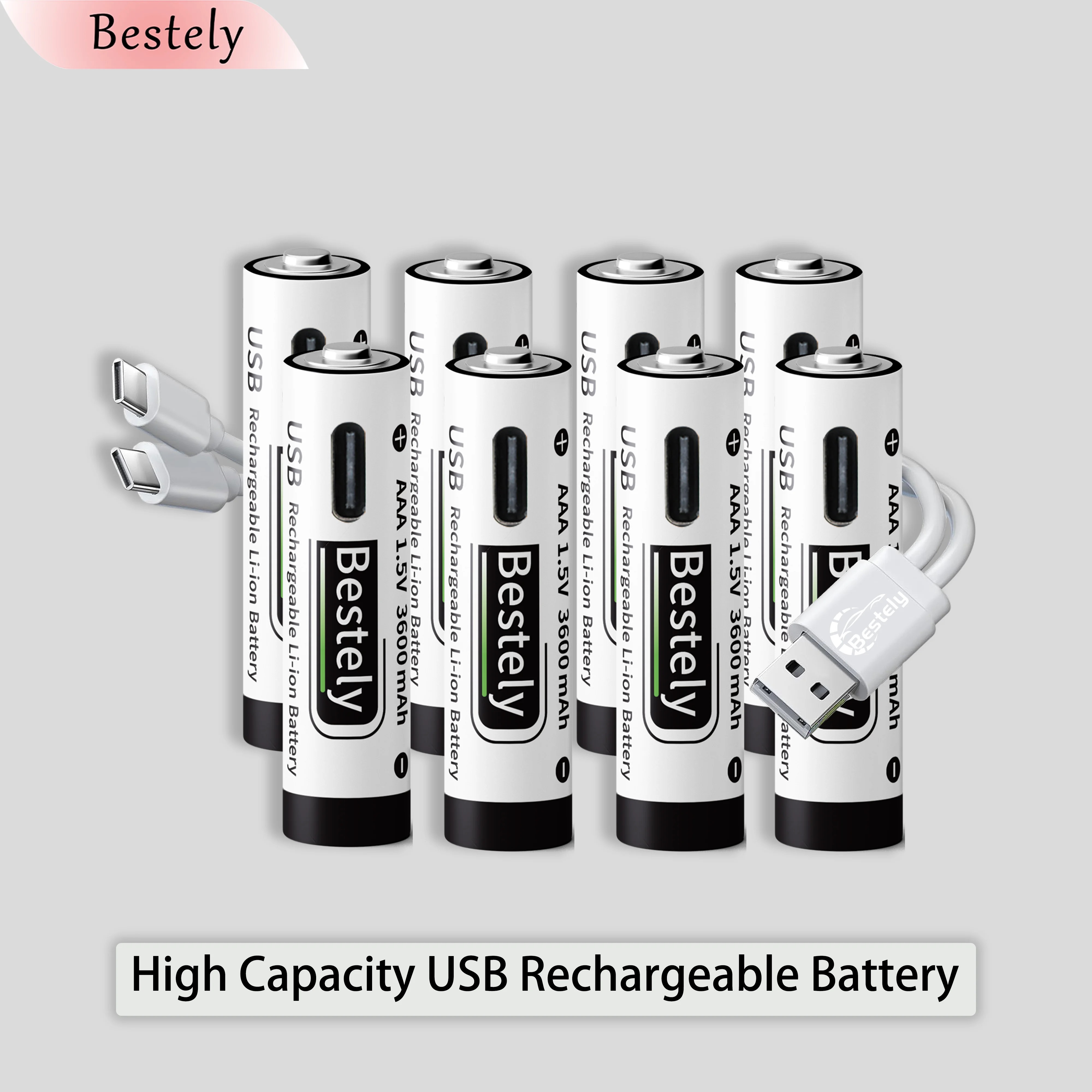 USB-C 1.5v AAA 3600mAh Rechargeable Lithium ion Battery,Rechargeable AAA Li-ion Type-C Battery,2000 times cycle with Cable