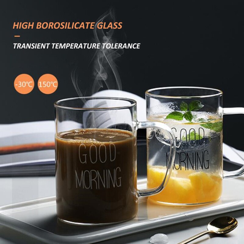 Coffee Glass Cup Milk Cup Breakfast Cup Letter Good Morning Cup Cereal Cup