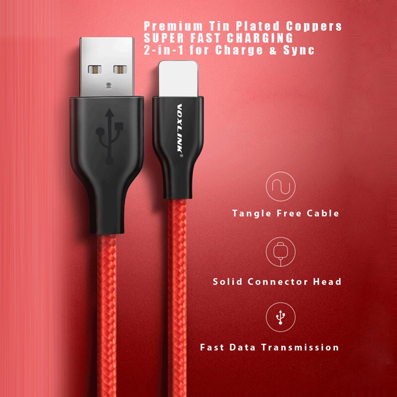 VOXLINK nylonowy kabel USB pleciony dla iphone X XS XR szybka synchronizacja ładowania kabel USB robić transmisji danych dla iphone xs max 8 8plus 7 6 6s ipad mini