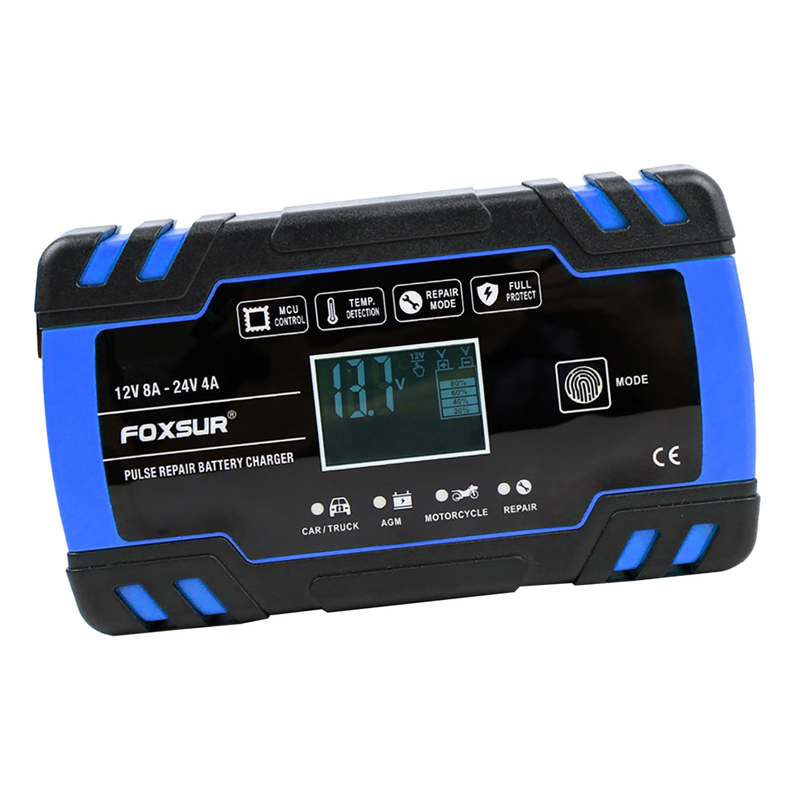 Smart Car Batteries Charger 12V/8A 24V/4A with LCD Display 3-Stage Maintainer