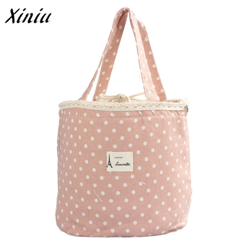 Lunch Bag Lunch Cooler box Polka Dot Lunch Small Tote Pouch Container Box Pink handbag bolsa termica lancheira