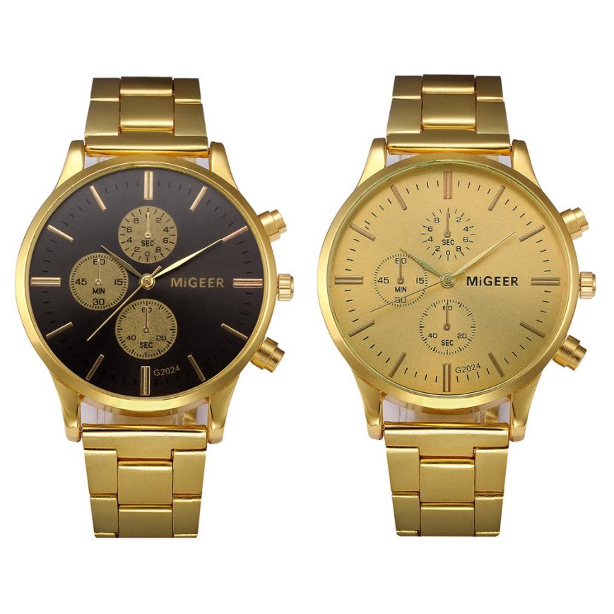 Golden Klok Mannen horloge Rvs Quartz horloges Polshorloge Gouden horloge mannen relojes hombre # D