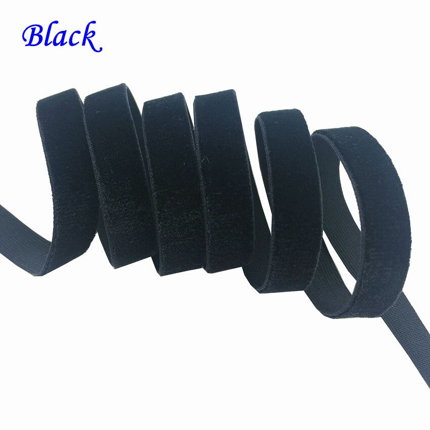 50 yard 3/8 " 10mm bredde multifarver muligheder fløjl elastisk bånd velour bånd pandebånd hårbånd tilbehør hvid blonde stof: Sort