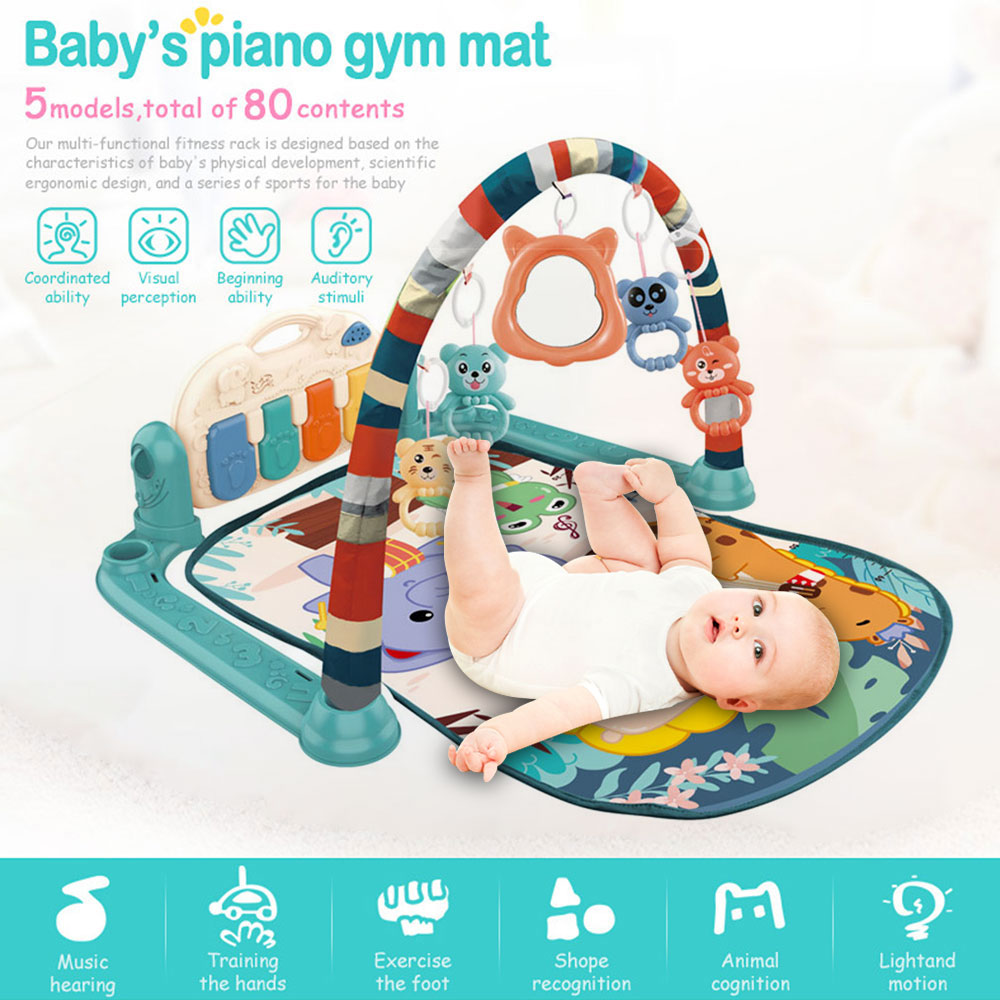 Baby legemåtte gym legetøj gaming tæppe 0-36 måneder blød belysning rasler børnemusikmåtte blå lyserød baby pædagogisk legetøj