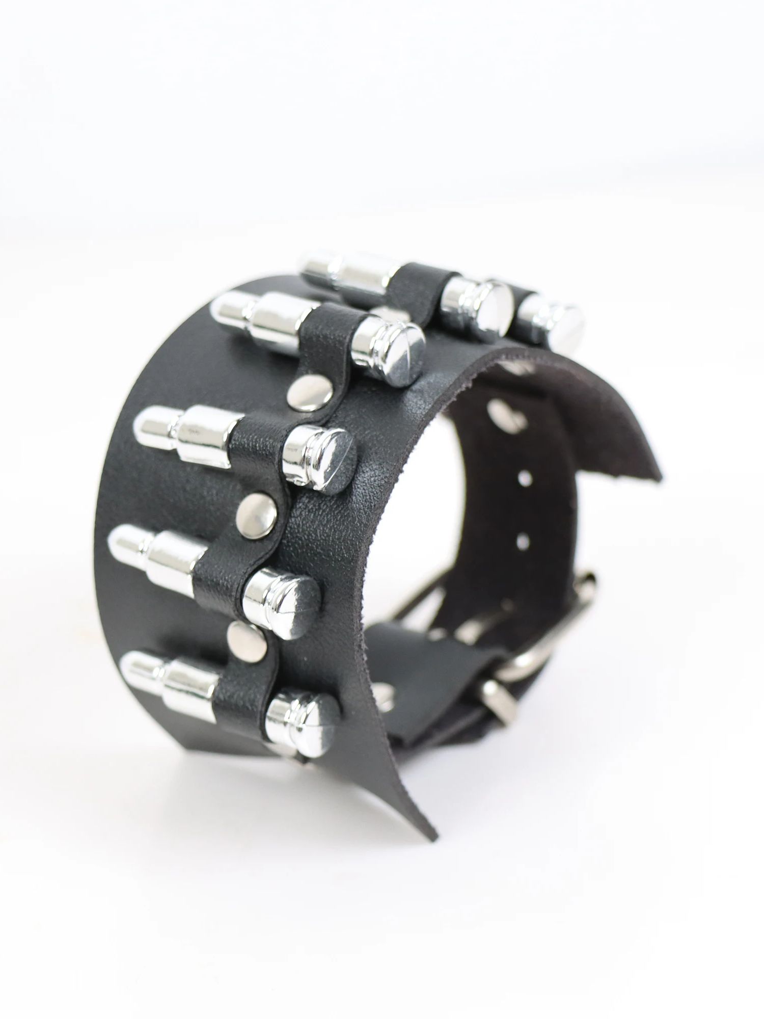 Vintage læderarmbånd armbånd manchet goth metal armbånd skjult spænde justerbar gothic punk armbånd herresmykker: Guldfarve
