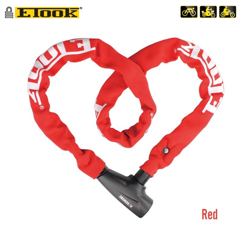 ETOOK 4 couleurs antivol vélo chaîne serrure vtt montagne vélo route clé serrure 1000mm acier Anti-perçage cyclisme accessoires: Red