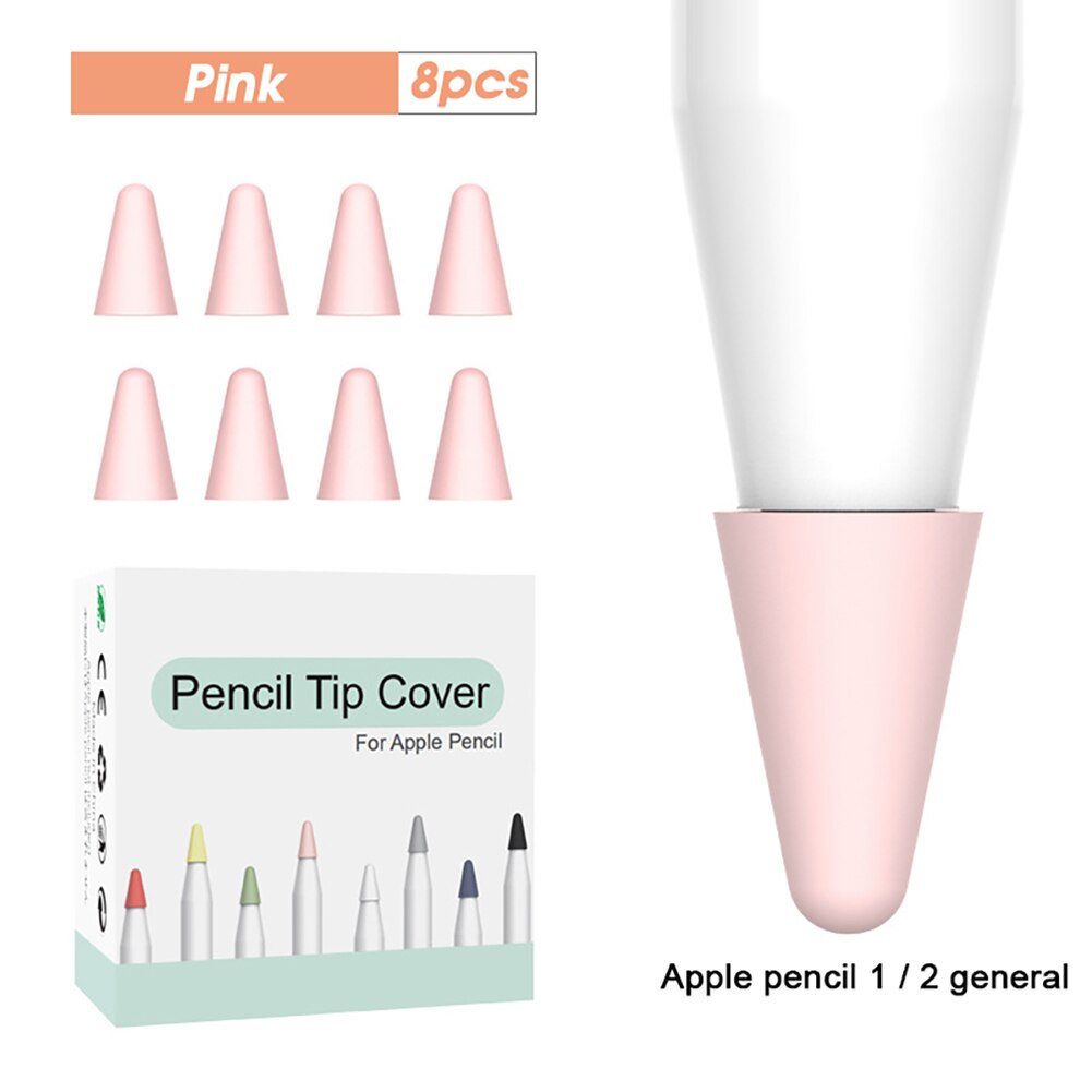 8pcs Silicone Replacement Tip Case Nib Protective Cover Skin for Apple Pencil 1st 2nd Touchscreen Stylus Pen Case: Pink