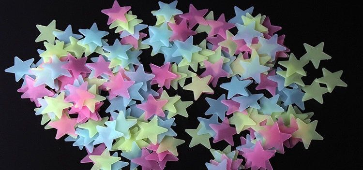 100 pcs/set DIY 3D Stars Moon Glow In The Dark Luminous Fluorescent Meteor Plastic Stickers Decals Toys for Baby Kids Bedroom