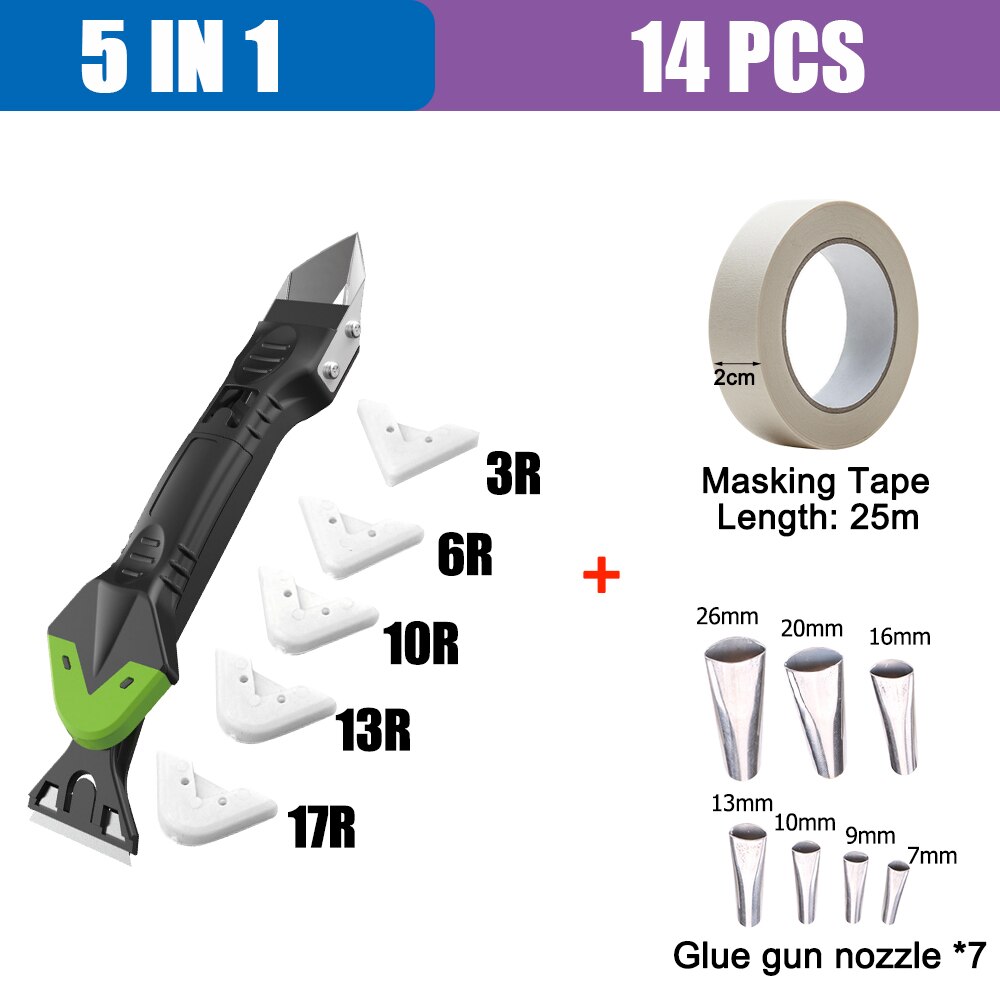 Kit de herramientas para calafateo de silicona 5 en 1 para eliminar calafateo, boquilla de sellado, espátula multifunción: 5 in 1 Scraper Set D