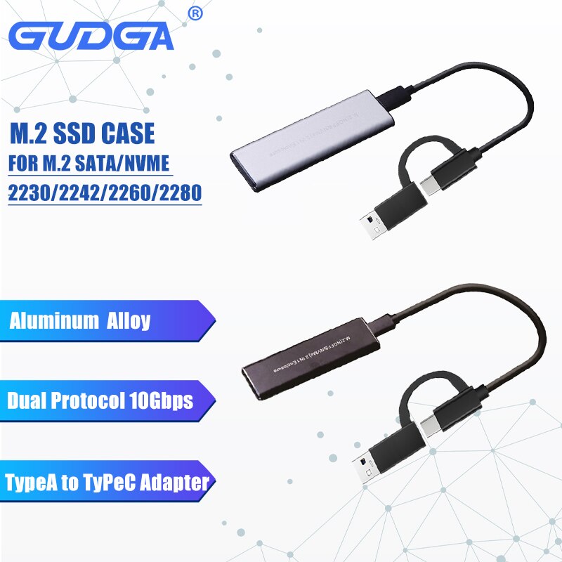 GUDGA Ssd M2 Case NVME Enclosure M.2 to USB Type C 3.1 OTG Adapter Aluminum External hd case For NVME PCIE NGFF SATA M/B Key SSD
