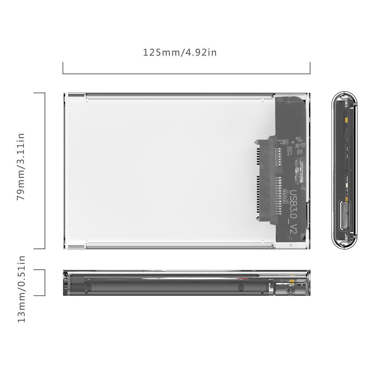 Carcasa de disco duro externo SOONHUA, delgada, libre de herramientas SATA, carcasa Caddy supervelocidad de 2,5 pulgadas con Cable USB 3,0 para ordenador portátil