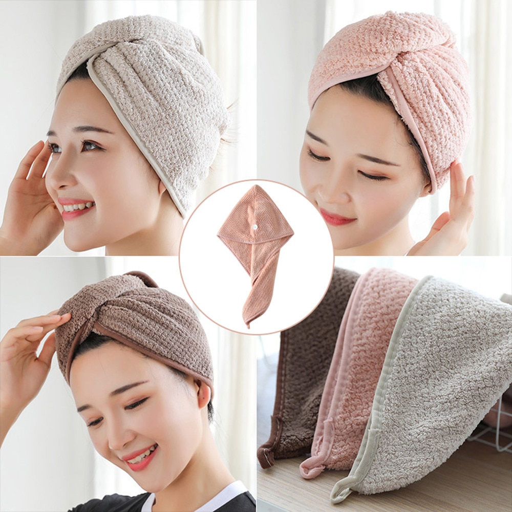 Baño y ducha adulto sombrero para baños Saunas y elástica de Coral banda tapa balneario pelo de secado rápido gorro de ducha con toalla A30712