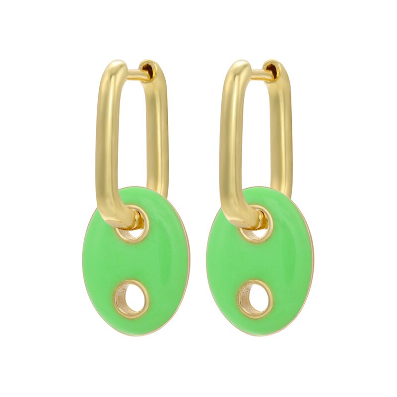 Zhukou Emaille Varken Neus Hoop Oorbellen Zomer Rijke Olieverfschilderij Kleur Vrouwen Kleine Hoepel Oorbellen Sieraden VE385: green