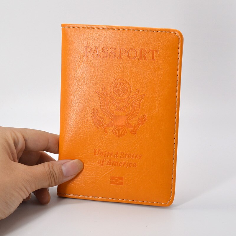 Pu leather USA Passport Cover Women Soft Leather Passaporte Case Travel wallet Passport Holder Document Organizer: Orange