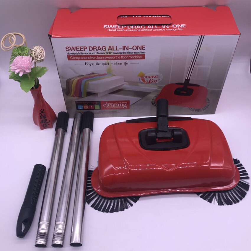 Household Cleaning Machine Hand Push Automatic Sweeper Broom 360 Rotary Broom & Dustpan & Trash Bin Cleaner without Electricity
