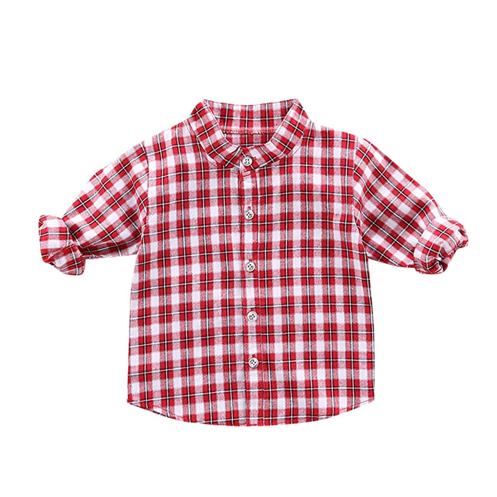 Chemises pour garçons en coton doux à carreaux, col rond, vêtements pour bébés garçons, manches longues, confortable, belle chemise pour hommes: Rouge / 24M