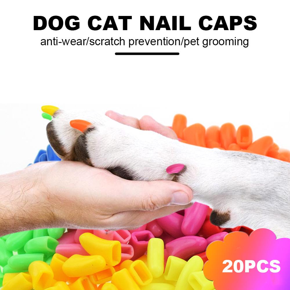 20 unidades de tapas de uñas antiarañazos para perros y gatos, cubiertas suaves de silicona para patas de uñas, decoración de uñas para cachorros, manicura, arte de uñas, suministros para perros y gatos
