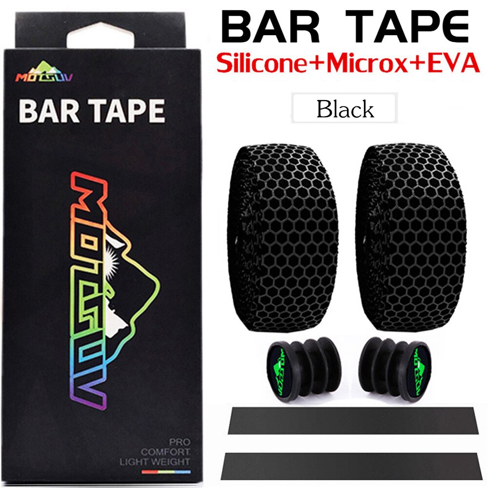 MOTSUV Bicycle Handlebar Tape Road Bike Silica Gel Tape EVA Soft Breathable Bike Bar Tape Fixed Gear Belt Bicycle Accessories: black