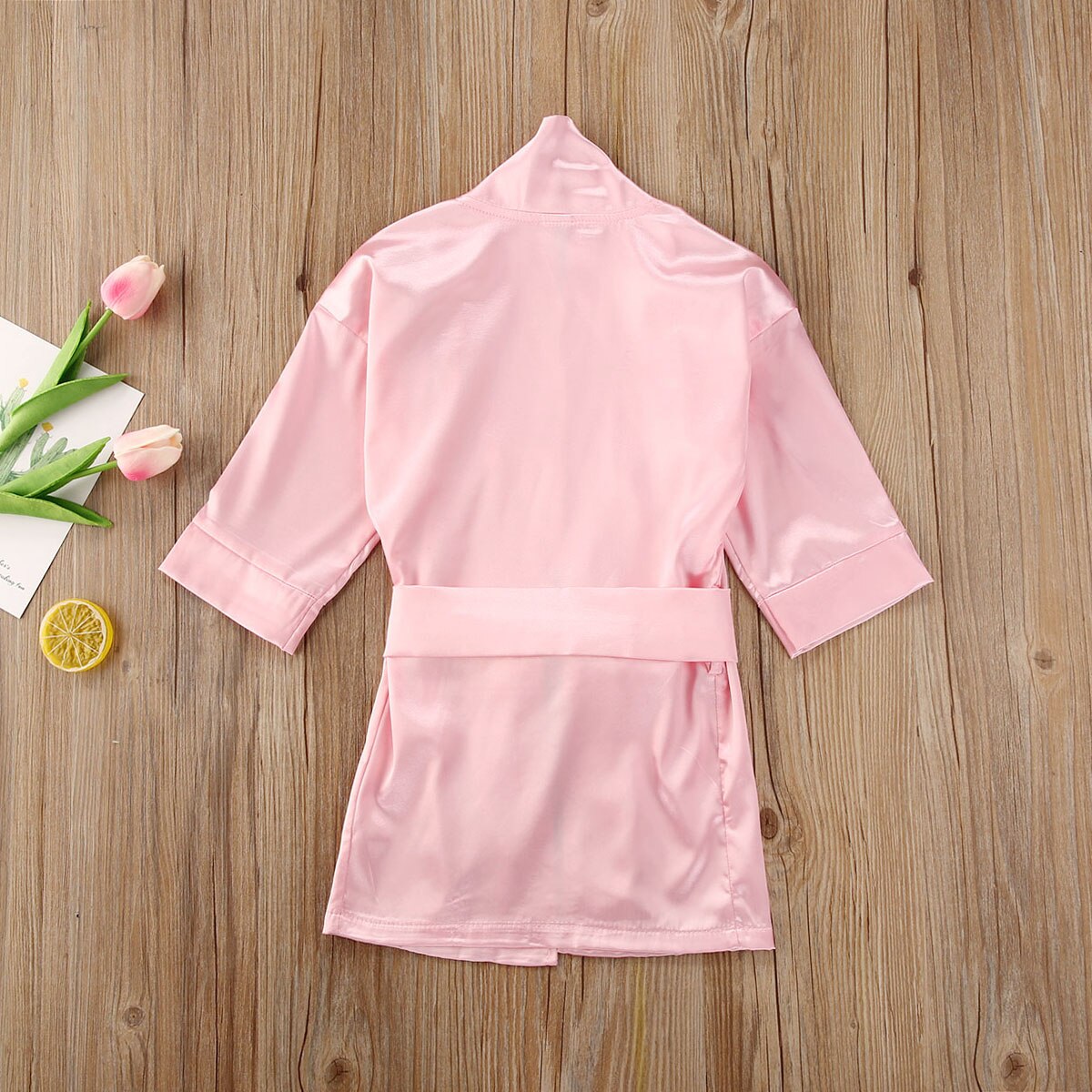 1-7Years Kids Baby Girls Sleepwear Long Sleeve Silk Satin Solid Pajama Summer Autumn Children Nightgown Bathrobe