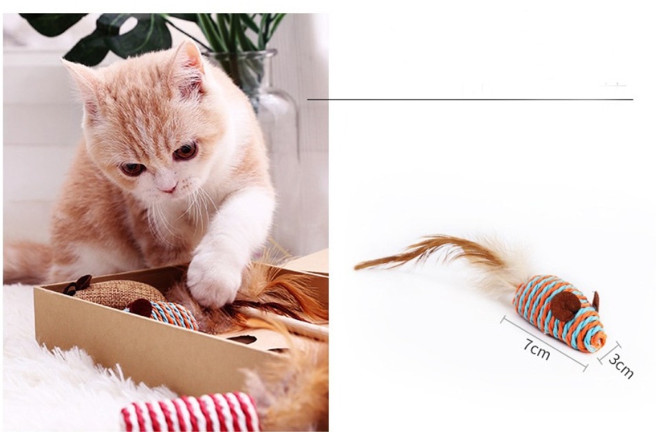 7 Style/1 Set Cat Toy Hemp Rope Interactive Stick Funny Cats Toys Kitten Mouse Fishing Game Wand Feather Accessory