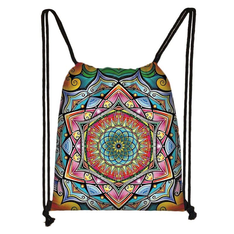 Mandala/hamsa fatima hand/buddha lotusblomma ryggsäck kvinna dragsko väska flickor förvaringsväska dam resväska: Skdmandala 02