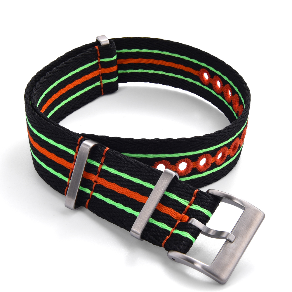 Eco-Friendly Luminous Recycled Watch Strap Nylon Woven Band for Scuba Fifty Series Waterproof Durable Unisex Belt: Black Yellow / 22mm
