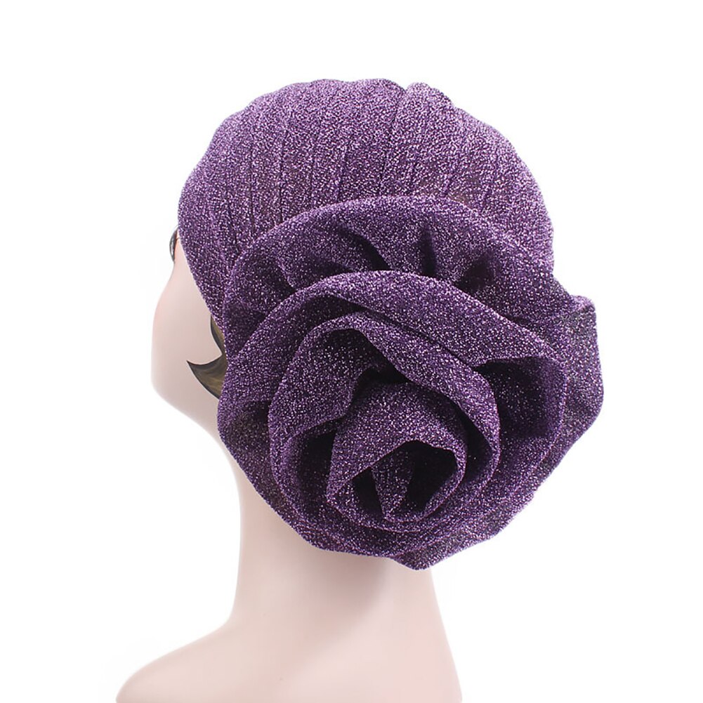 Muslim Hat Big Flower Glitter Turban Hat Muslim Indian Cap Women Head Wrap Headwear Solid Color Women's Hat Breathable