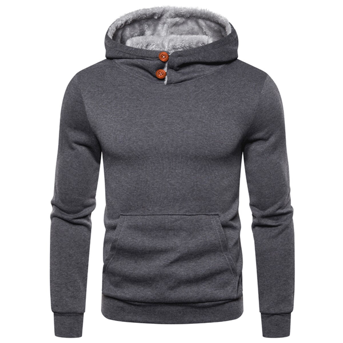 Button Hooded Hoodie Slim Fit Hip Hop Winter Fleece Hoody Jackets Men Sweatshirts Hoodies: XXL / Dark grey