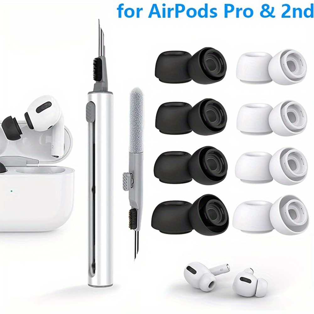 4 pares de almohadillas de silicona para los oídos y cepillo limpiador de auriculares 2 en 1, herramientas para Airpods Pro 1 2, almohadilla inalámbrica para reducción de ruido BT Earp