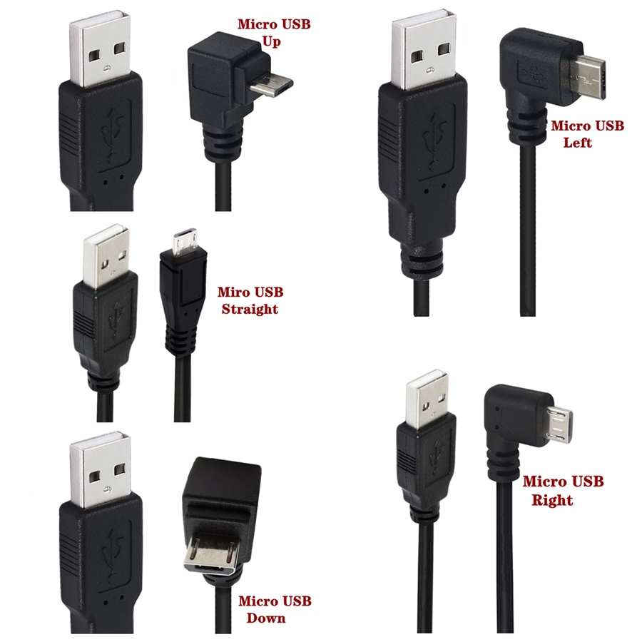 Micro USB/Mini USB 5-pins mannelijke naar USB mannelijke adapter, 90 graden dubbele bocht (omhoog/omlaag/links/rechts), korte kabel 25CM/1M/3M/5M