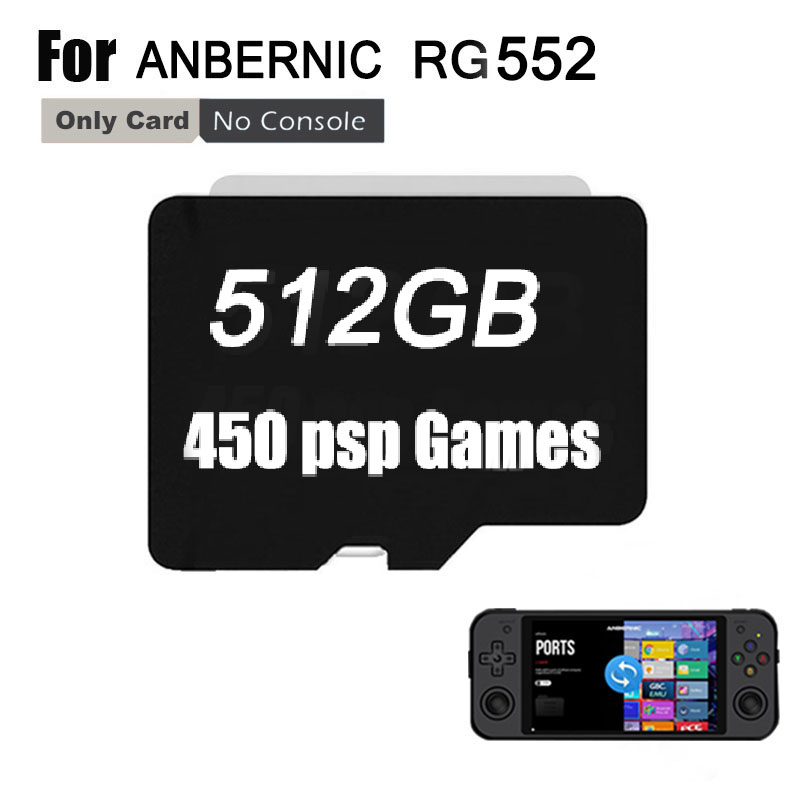 ANBERNIC-consola de juegos portátil Retro RG552, tarjeta TF, juegos precargados, tarjeta de memoria universal integrada, más de 512G, G80000 Juegos PSP