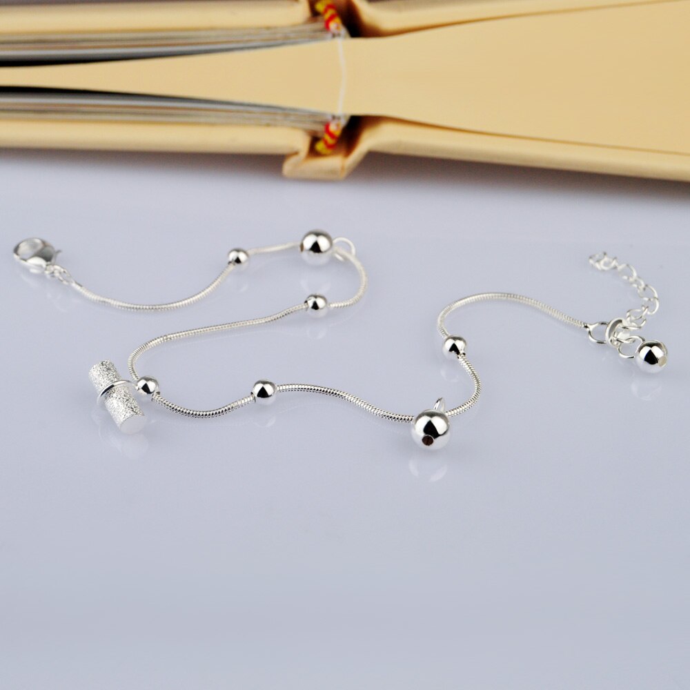 925 sterling silver round bead anklet for women, slub anklet simple silver jewelry foot accessories