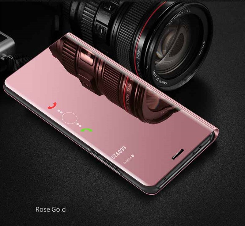 Voor huawei  y9a hoesje 6.63 inch luxe spiegel slimme leren flipcover voor huawei  y9a y9 a hoesje standaard beschermende shell fundas: Roze