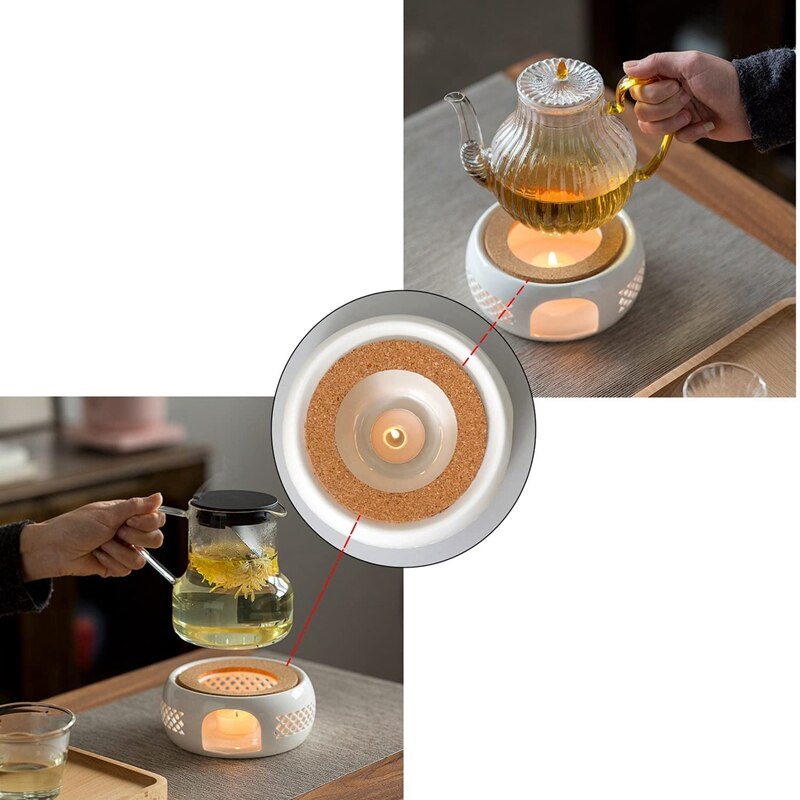 Scaldino per teiera con cuscino in sughero base per scalda tè base per riscaldamento a candela supporto per tè adatto per tè e caffè ecc