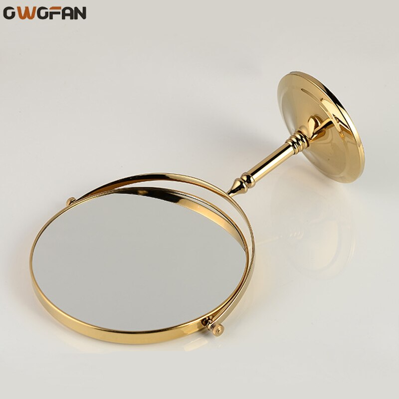 Owofan bad spejle 8 tommer spinning guld badeværelse spejl forstørrende dobbelt 2 ansigt makeup spejl desktop kvinder spejl bord 728k