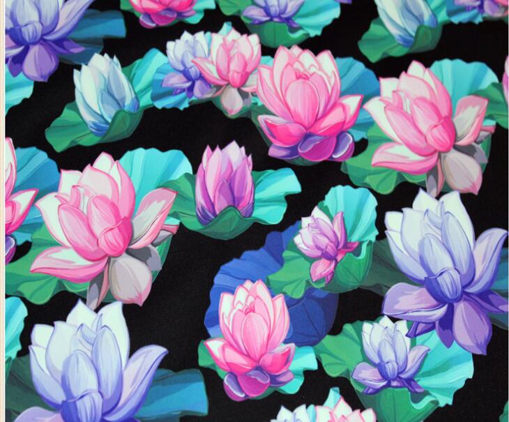 Composite fabric twill waterproof cloth ink lotus digital thermal transfer printing DIY material
