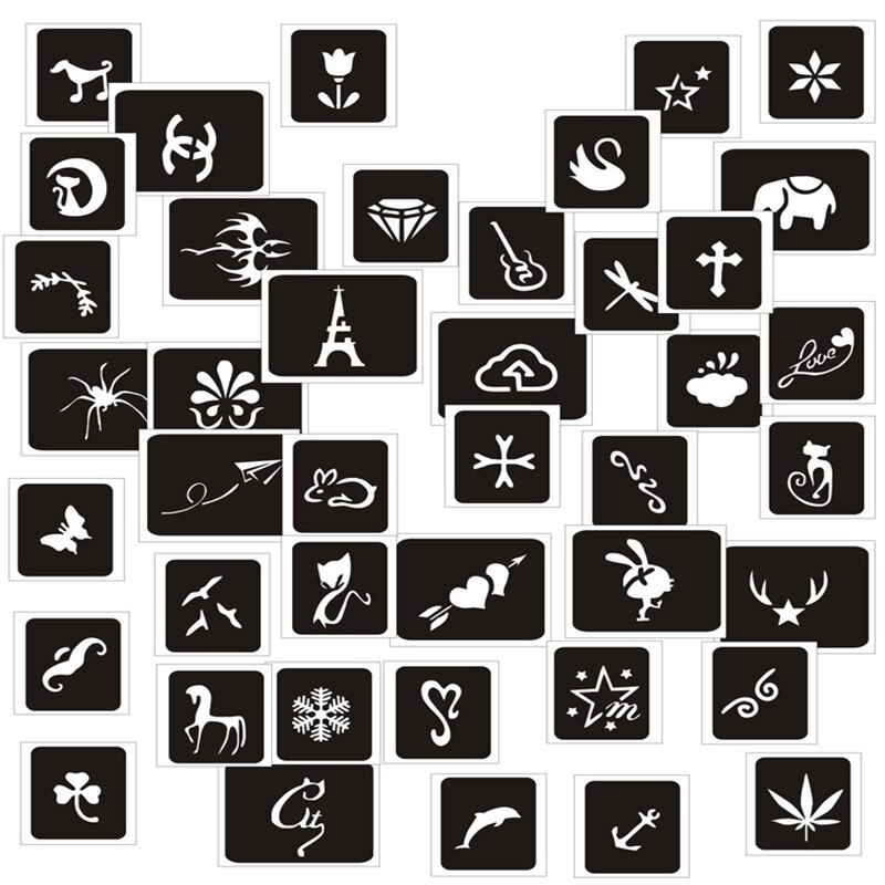 42 mönster airbrush kroppsschabloner liten häst katt fjärilsmönster henna tatuering schabloner kroppskonst glitter tatueringsstencil