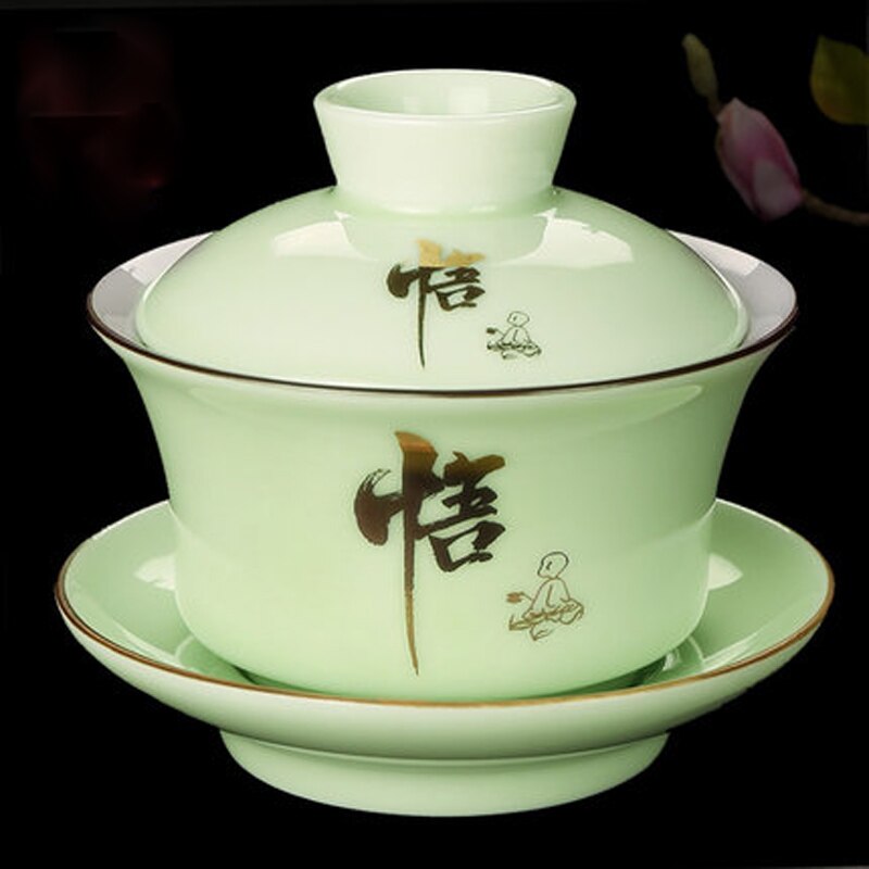 Chinese Teaset Gaiwan Tea Cups Celadon Ceramics 150ml Lid Bowl Saucer Traditional Handmade Tea Brew Tea Cup Teaware: Default Title
