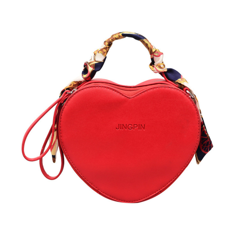 Sac de messager en cuir PU femmes en forme de coeur solide couleur sac à main foulard en soie dames sac à main femmes mince sangle sac à bandoulière