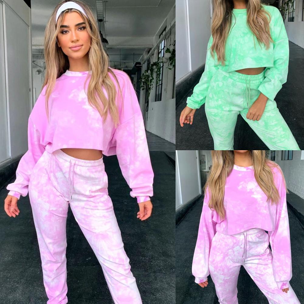 Tracksuit Women Tie Dye 2 Piece Set O-Neck Long Sleeve Blouse+Pants Outfit Dres Damski Dresy Damskie Komplet Dresowy Damski