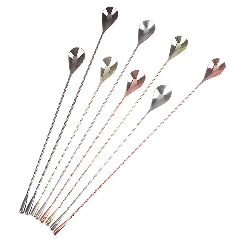 Stir Spoon Stainless Steel Mixing Cocktail Spoon Spiral Pattern Bartender Tools Bar Teadrop Spoon 30/40cm Bar Tool