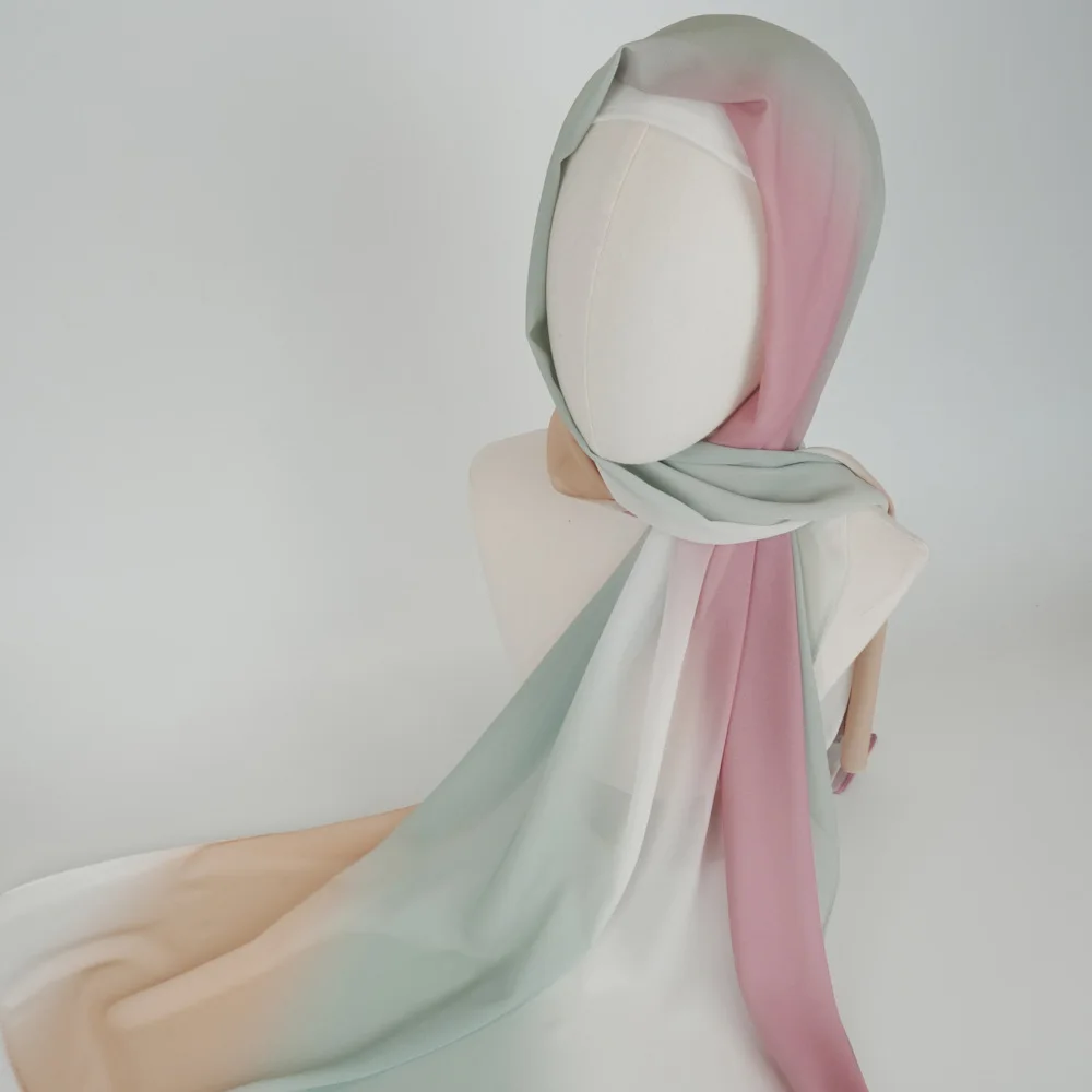 Chiffon-Hijab für Frauen, Turban-Kopftuch, Farbverlauf, Batikdruck, arabische Kopfbedeckungen, islamische Kleidung, muslimische , 70 x 175 cm: Dark ingwer