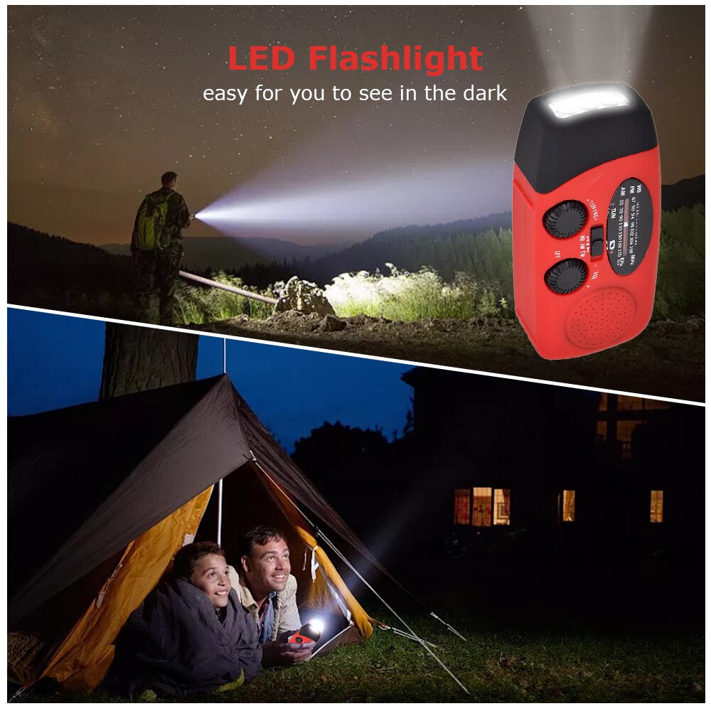 Multifunctional Solar Powered AM/FM/NOAA Weather Radio Use As Emergency LED Flashlight and Power Bank Handheld Radio