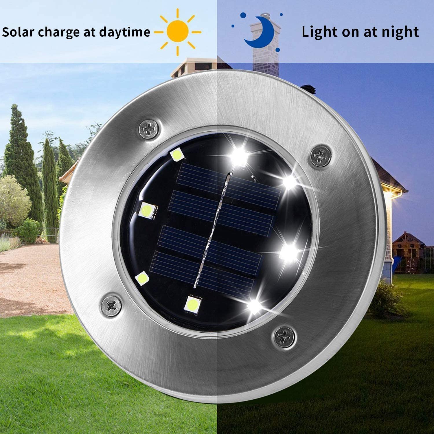 Solar Ground Lights 8 LED Solar Disk Lights Waterproof In-Ground Lights Landscape Lights for Pathway Yard Deck 12 Packs