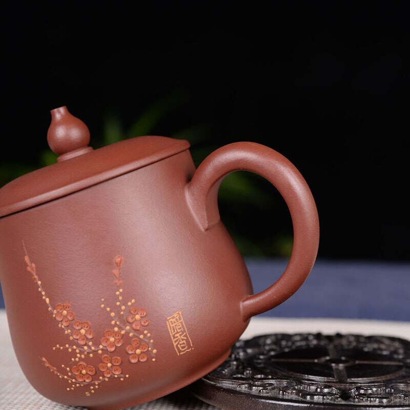 370Ml Yixing Paarse Klei Mok Met Deksel Kit Hand Geschilderd Pruimenbloesem Grote Capaciteit Ruwe Erts Zisha Cup Kantoor master Puer Thee Cup