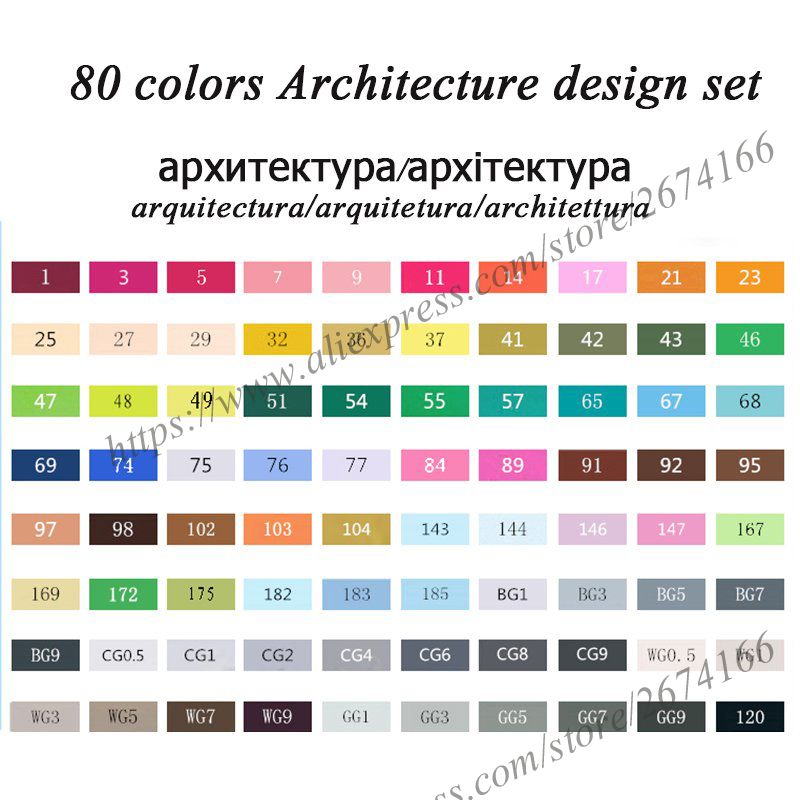 TouchFIVE Dual Tips Art Sketch Twin Marker Pens 36 48 72 80 168 Colors Alcohol Based Ink Art Markers for Student and: 80 Architecture Set