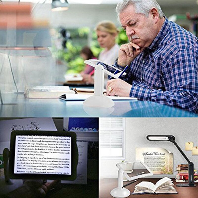 Rotatable Led Magnifier Screen the Old Reading Helper Magnifying Glass White Self Stand Rotate Reading Magnifier with Light