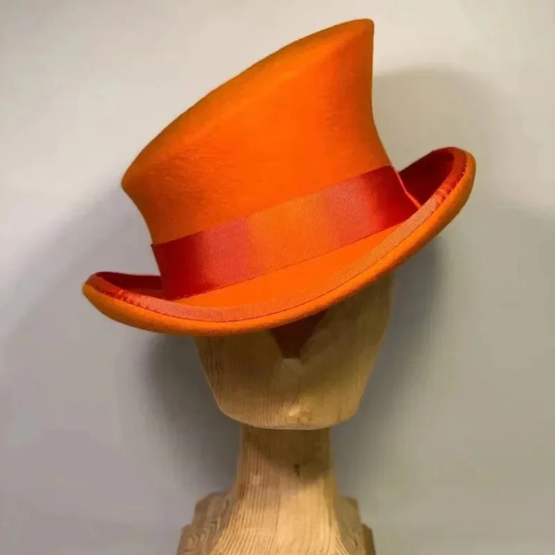 Men Women asymmetric top wool hats fashiona formal ribbon steam punk hat men lumber costume Cap Party decoration: Orange